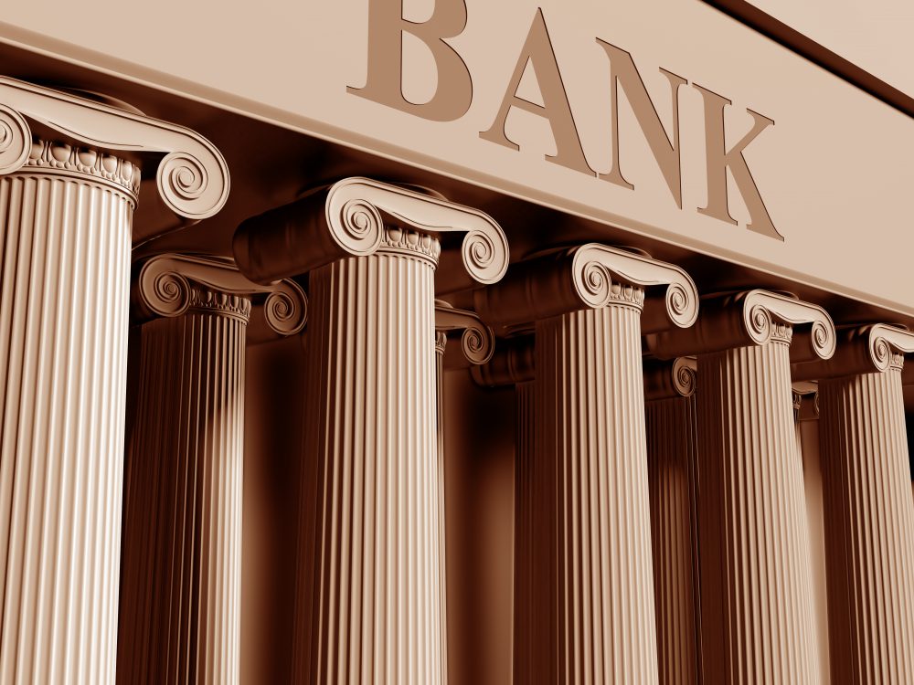 Illustration of a traditional bank with classic columns